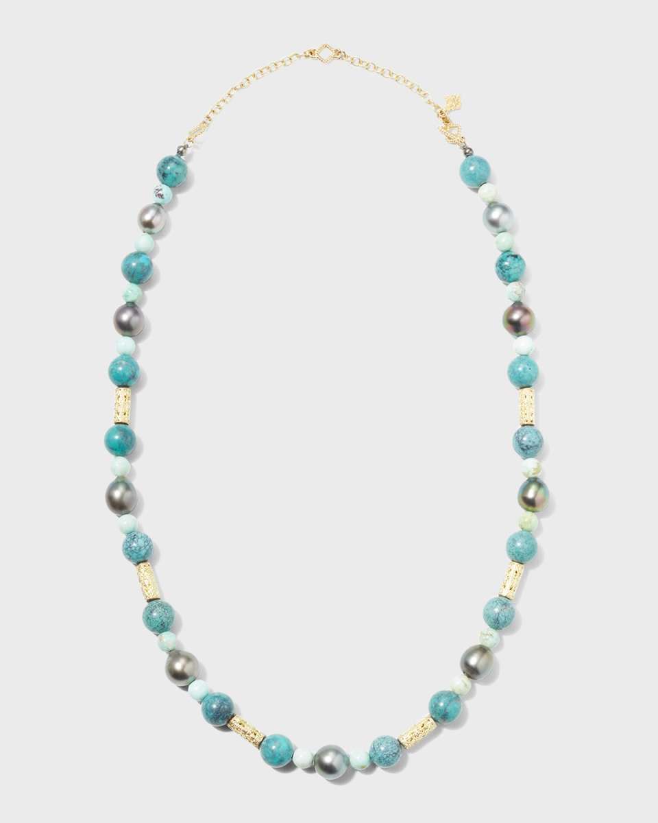Old World Pearl and Turquoise Bead Necklace, 20"L